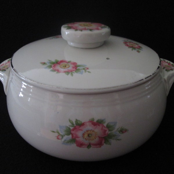 Vintage Hall China Rose White Casserole Set 658 Tab Handles Superior Quality Kitchenware