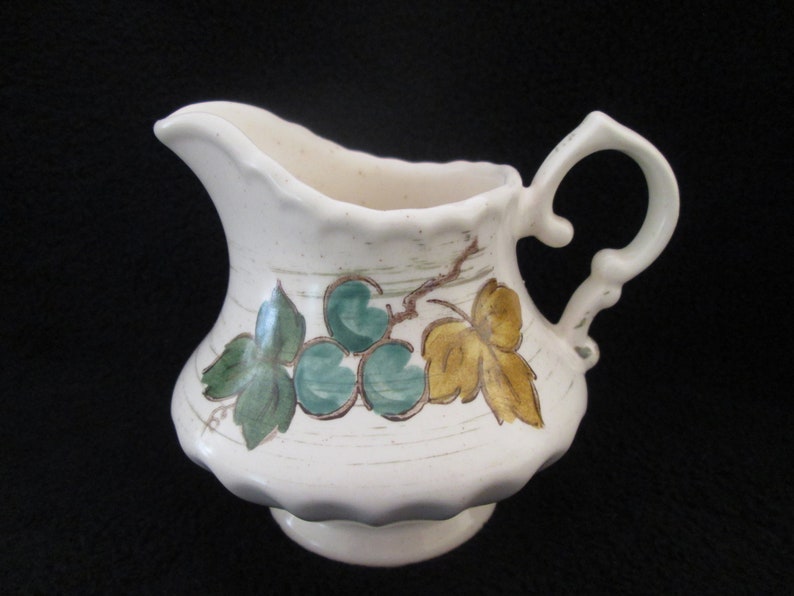 Vintage Metlox Vernon Ware Creamer Vineyard Pattern Grapes and Leaves California Made Fall Decor image 1