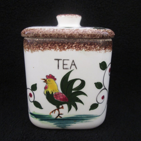 Vintage Napco Ceramic Tea Canister with Lid Rooster Decor SD 100 Import of Japan Napcoware