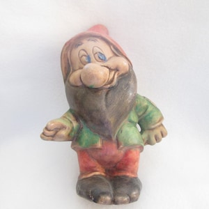 Vintage Walt Disney Product Bashful Statue Hand Painted Ceramic Bisque Garden Decor Garden Statue Bashful Dwarf