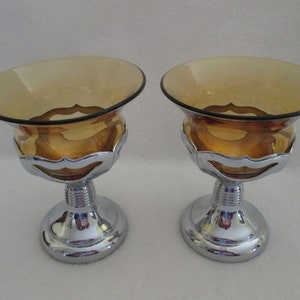 Vintage Cambridge Glass Amber Farber Brothers Krome Kraft Cocktail Glasses
