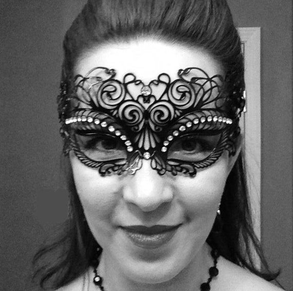 Phantom Laser Cut Venetian Masquerade Metal Filigree Party Ball Mask Rhinestones