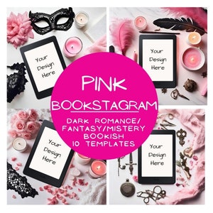 10 zdjęć Pink Bookstagram, Szablon o tematyce Dark Romance, Kindle social media flatlay, Post Bookish na bloga na Facebooku, Autor i Bloger