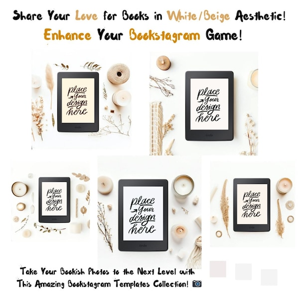 5 Bookstagram bundle photos templates, Instagram Facebook blog post, Kindle mockup Minimalist Book Aesthetic, Writer and Author Social Media