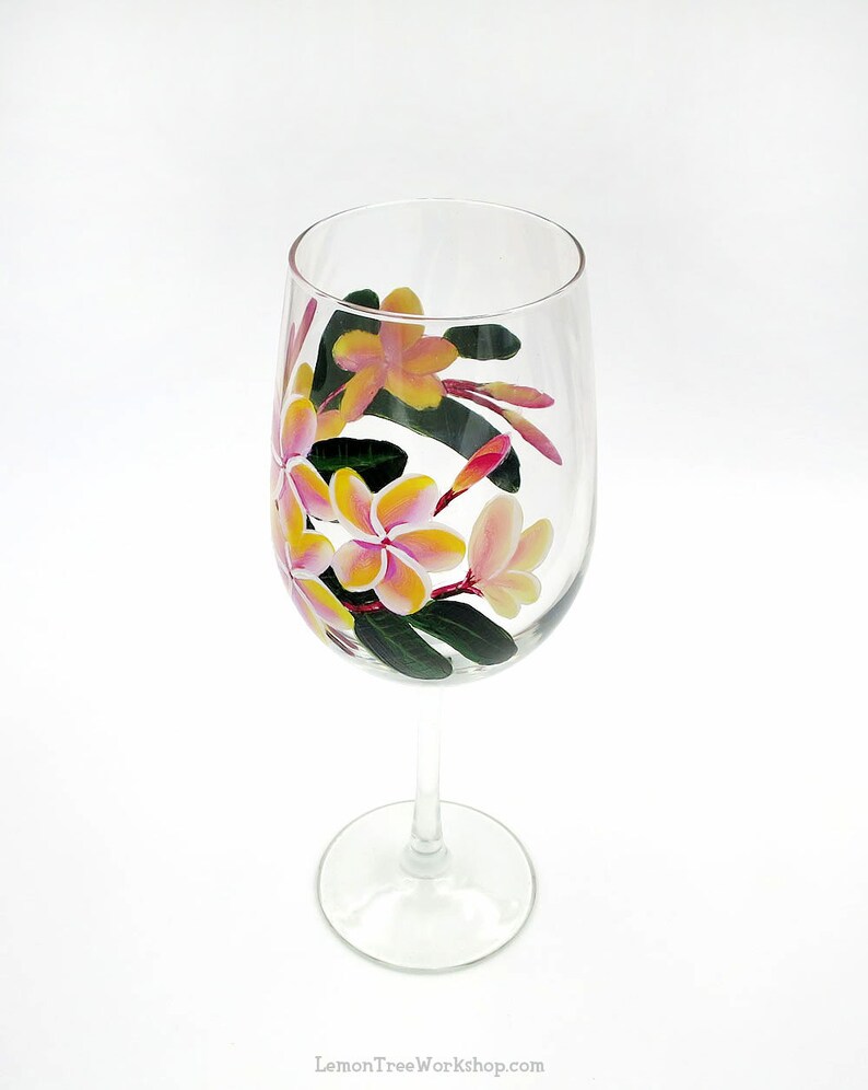 Hand Painted Rainbow Plumeria Wine Glasses Set of 4 Tropical Etsy