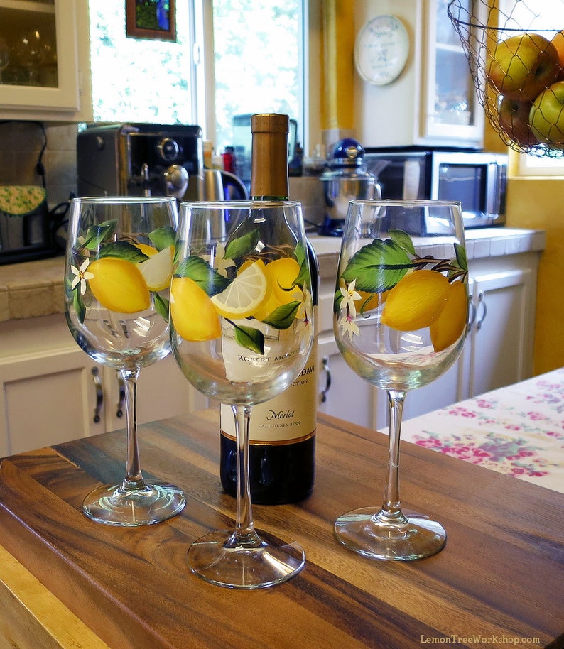 Hand Painted Lemon Wine Glasses Set of 2 bridesmaid gift Etsy