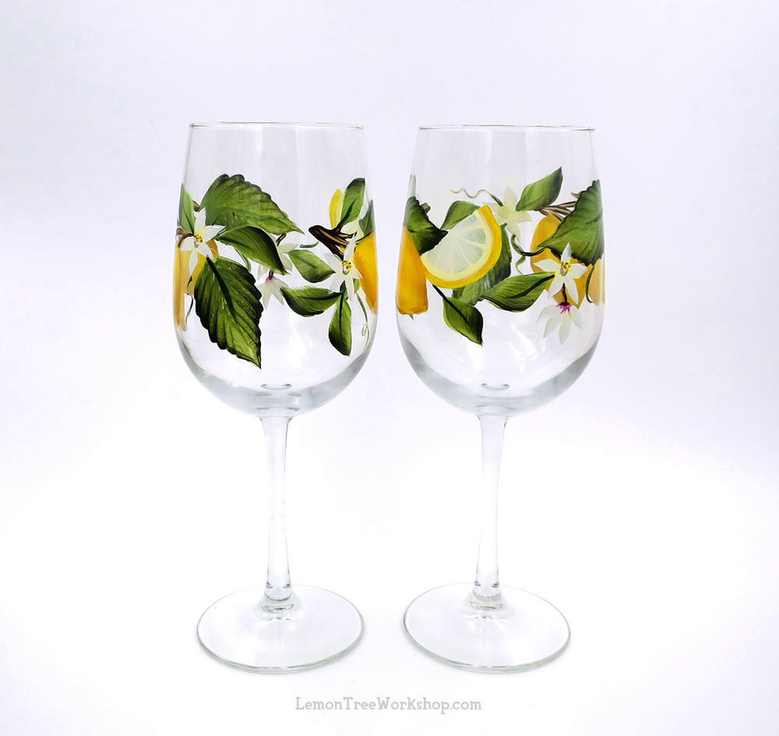Hand Painted Lemon Wine Glasses Set of 2 bridesmaid gift Etsy