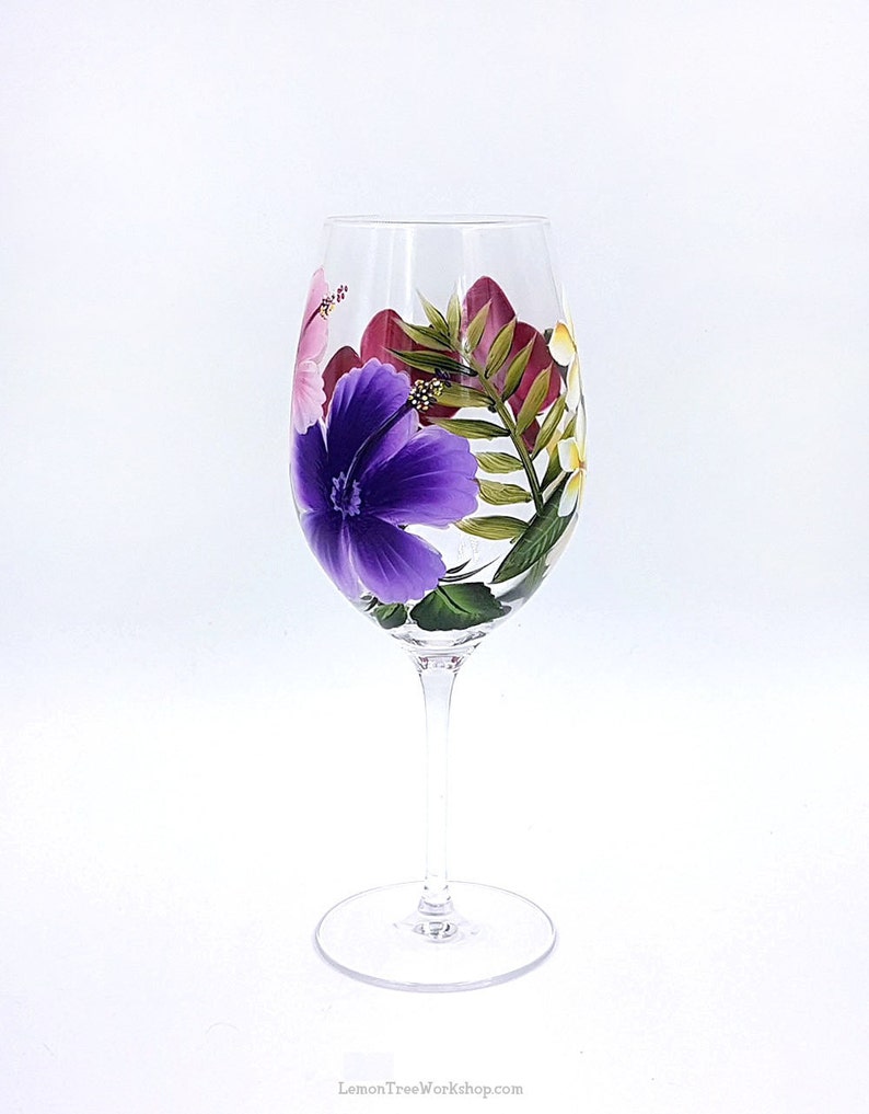 Hawaiian Tropical Hand Painted Wine Glasses Set of 2 Island Etsy