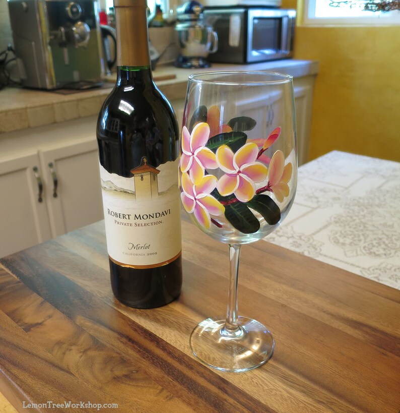 Hand Painted Rainbow Plumeria Wine Glasses Set of 4 Tropical Etsy