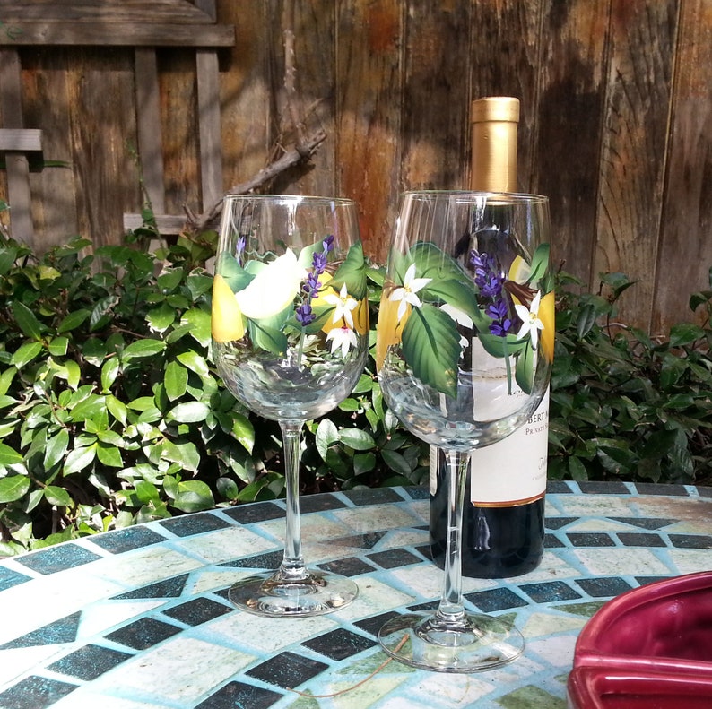 Hand Painted Lemon Wine Glasses Set of 2 bridesmaid gift Etsy