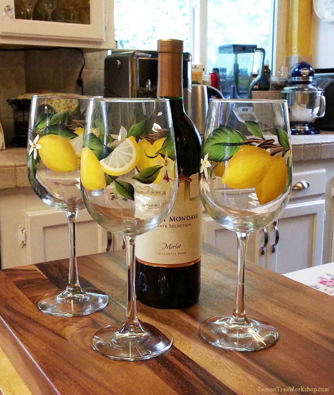 Hand Painted Lemon Wine Glass Citrus Stemware Lemon Slice Etsy