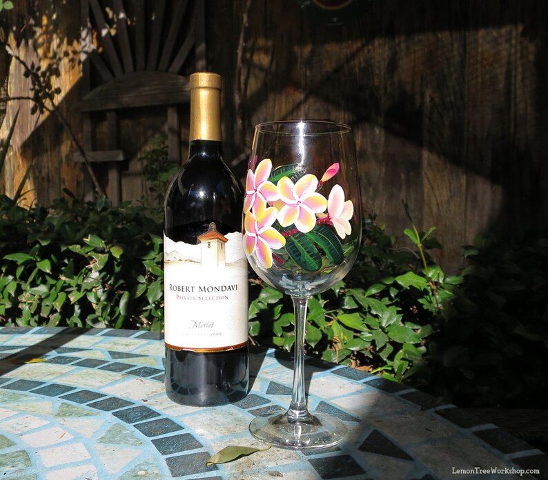 Hand Painted Rainbow Plumeria Wine Glasses Set of 4 Tropical Etsy