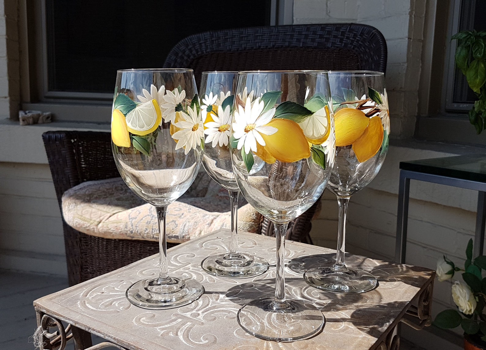 Hand Painted Lemon Wine Glasses Set of 2 bridesmaid gift Etsy