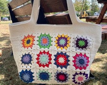 Crochet bag, Granny Square Bag, Crochet Purse, Crochet Tote Bag, Retro Bag, Hippie Bag,Gift for her, Boho Bag