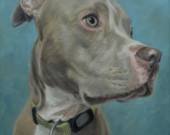 Pet Painting, Dog portrait, Pet portrait, Dog Art - Pit Bull, oil painting on canvas.  50% DEPOSIT. Handmade Custom pet portrait.