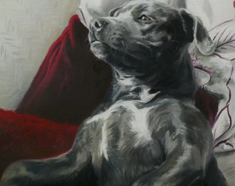Pet portrait custom dog portrait - oil painting on stretched canvas. oil painting on canvas.  50% DEPOSIT. Handmade Custom pet portrait.