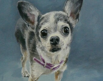 Pet portrait custom dog portrait - oil painting of Chihuahua on canvas.  50% DEPOSIT. Handmade Custom pet portrait.