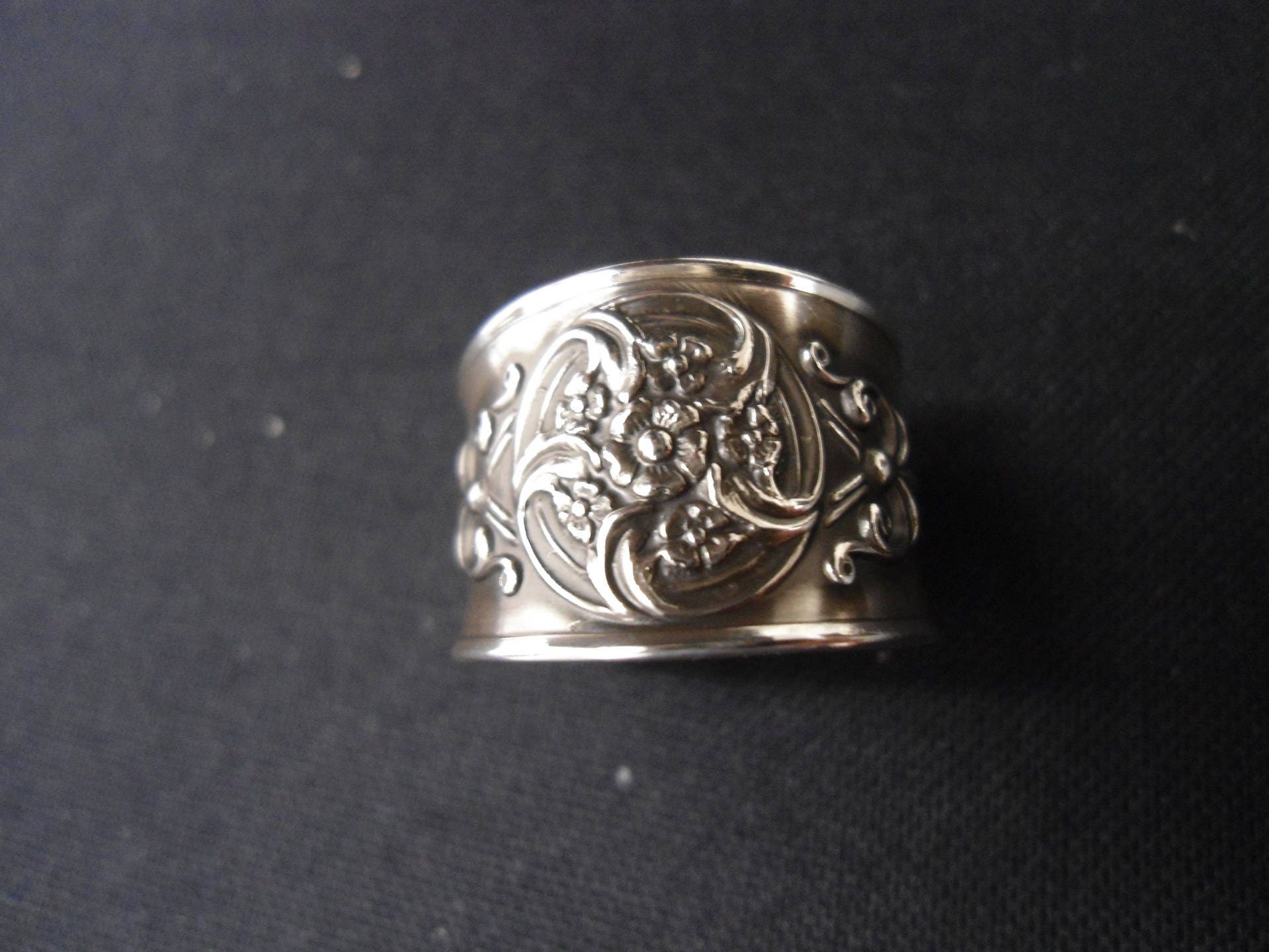 Novelty ring stamped antique silver floral decorations on Etsy