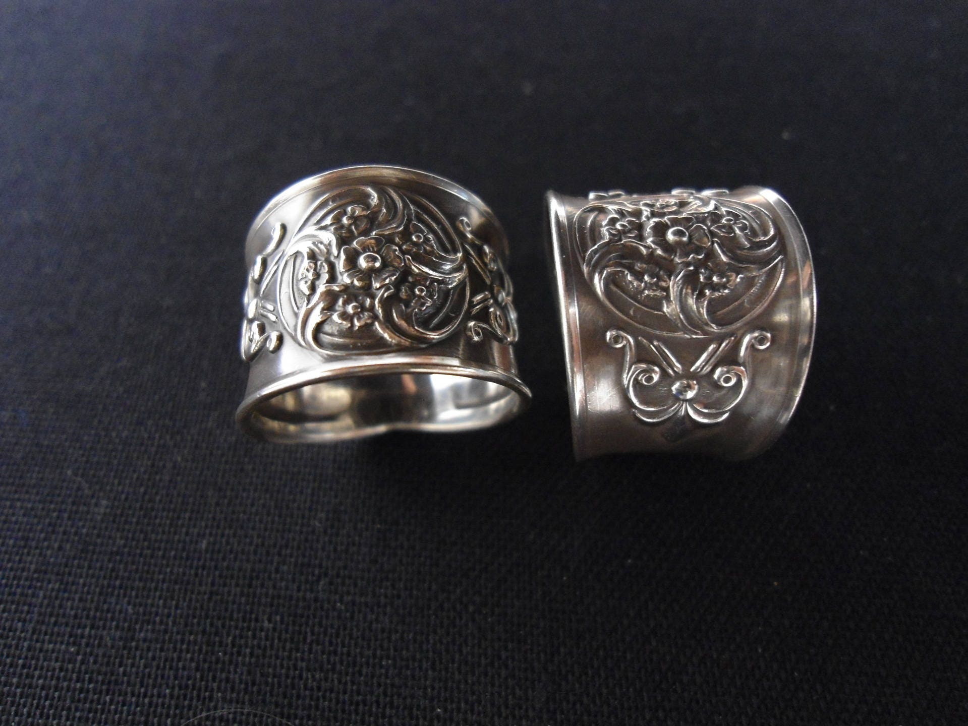 Novelty ring stamped antique silver floral decorations on Etsy