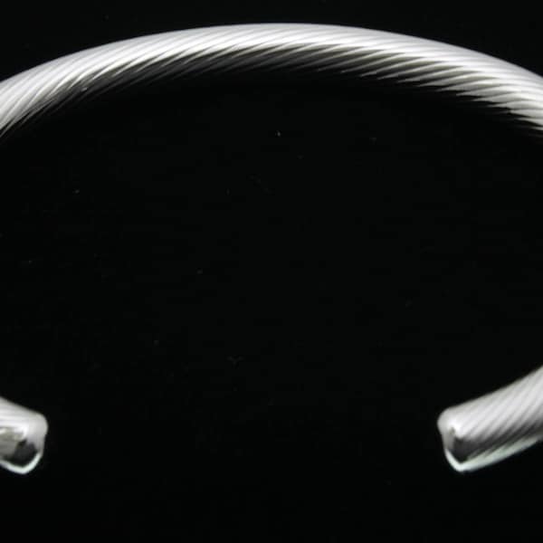 Bracelet manchette cable rigide en argent massif, 6mm Made in France