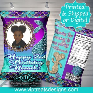 Mermaid Favor Bags - Custom Chip Bags -  Party  - Digital- Download - Birthday - Decorations - Purple - Photo