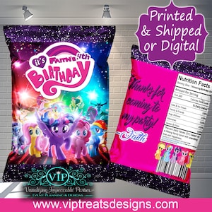 My Little Pony Favor Bags - Custom Chip Bags -  Party  - Digital- Download - Birthday - Decorations - Treats - snacks - Baby Shower- Sparkle