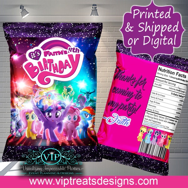 My Little Pony Favor Bags - Custom Chip Bags -  Party  - Digital- Download - Birthday - Decorations - Treats - snacks - Baby Shower- Sparkle