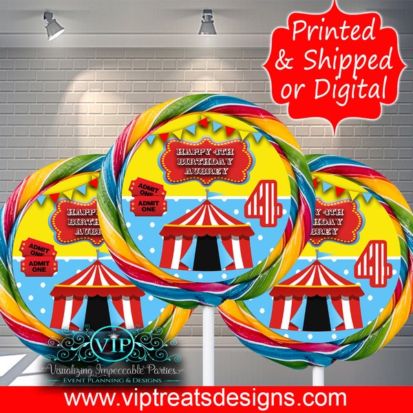 Carnival Circus Lollipop Labels - Custom Swirl Pops -  Birthday - Party - Party Favors Digital -Stickers -Lollipop - Sucker