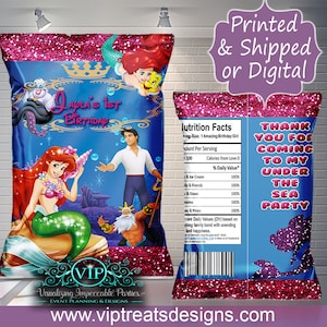 Little Mermaid Favor Bags - Custom Chip Bags -  Party  - Digital- Download - Birthday - Decorations - Sebastian- Ariel - flounder - Photo