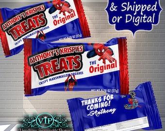 Spiderman Themed Rice Krispies Treats - Custom Candy -  Party - Birthday - Digital- Download - Printable - Favors