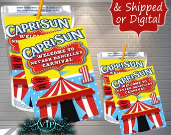 Carnival Circus CapriSun  - Juice Pouch -  Party - Birthday - Digital- Download - Decorations - Personalized - Kool Aid Jammers - Custom