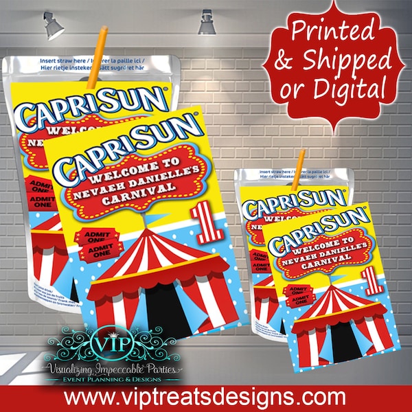 Carnival Circus CapriSun  - Juice Pouch -  Party - Birthday - Digital- Download - Decorations - Personalized - Kool Aid Jammers - Custom