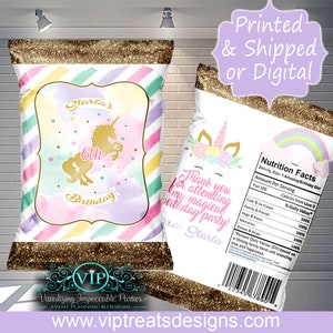 Unicorn Favor Bags - Custom Chip Bags -  Party - Birthday - Digital- Download - Printable - Decorations