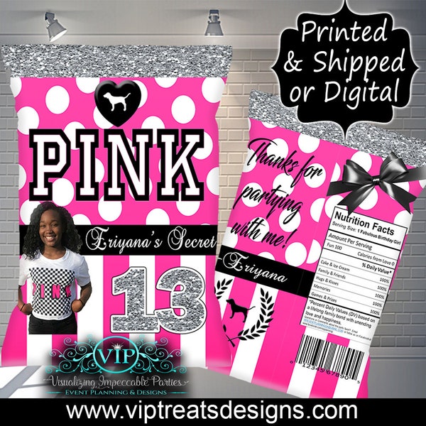 Victoria's Secret PINK Custom Favor Bags - Custom Chip Bags - PINK Party - PINK Birthday - Digital- Download - Printable - Decor