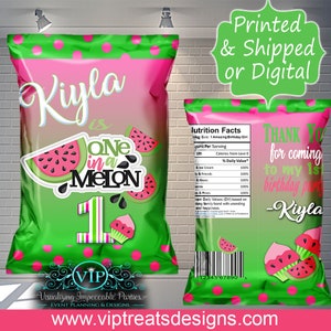 One in a Melon Custom Favor Bags - Custom Chip Bags -  Party - 1st Birthday - Digital- Download - Printable - Decorations - Watermelon