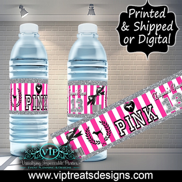 Victoria's Secret PINK Water Bottle  Labels  - Party - Birthday - Digital- Download - Decorations - Personalized - Favors - Customized - VS
