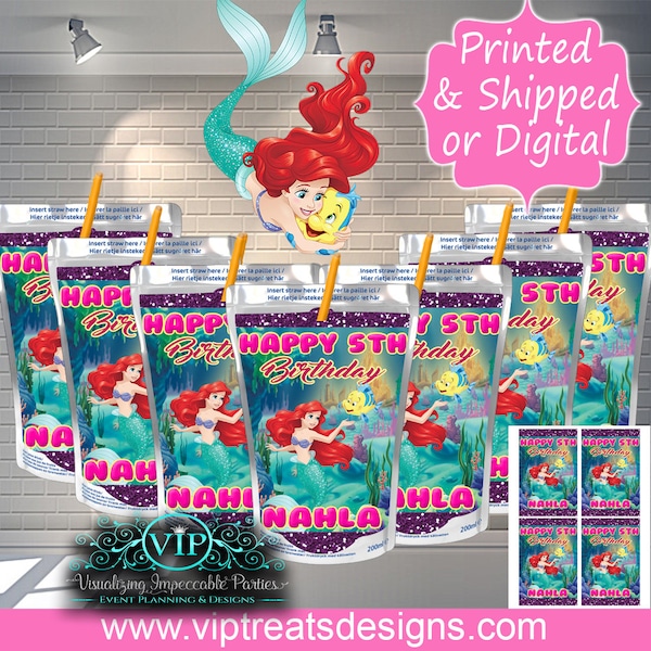 Little Mermaid Ariel Capri Sun  - Juice Pouch -  Party - Birthday - Digital- Download - Decorations - Personalized - Kool Aid Jammers
