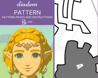 May include: Digital PDF pattern for a diadem, featuring a character illustration with blonde hair and green eyes. The text reads "Princess of Time diadem PATTERN" and includes pattern pieces and instructions.