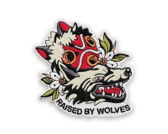 Ghibli Mononoke-fanart Raised by Wolves opstrijkpatch