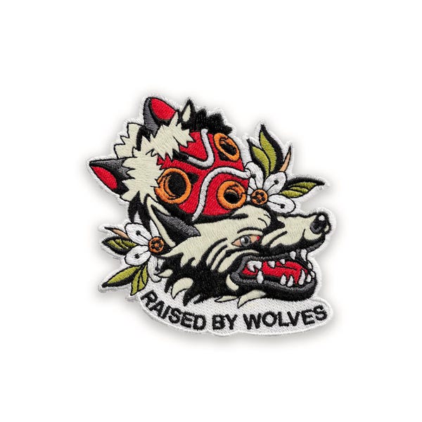 ジブリの「もののけ姫」ファンアート「Raised by Wolves」アイロンパッチ