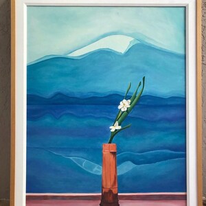 41” x33”Hand Painted Mt. Fuji Oil Painting - Framed Hockney Style Art (41”x33”) image 12