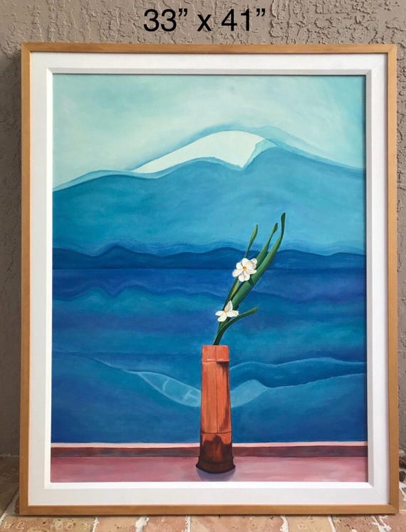 41” X33”hand Painted Mt. Fuji Oil Painting - Framed Hockney Style