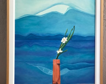 41” X33”hand Painted Mt. Fuji Oil Painting - Framed Hockney Style