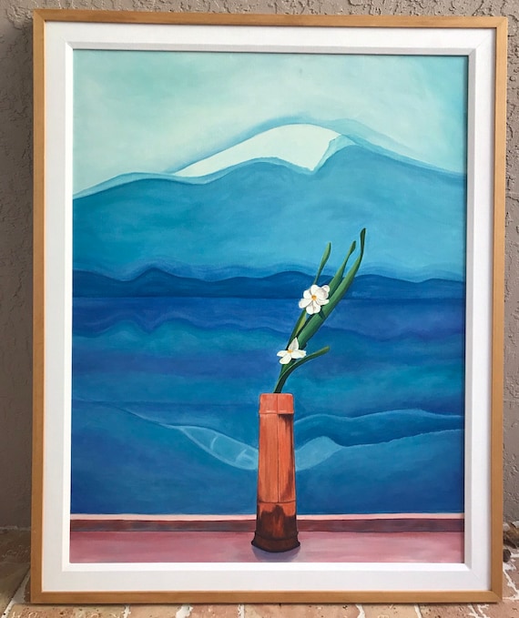 41” x33”Hand Painted Mt. Fuji Oil Painting - Framed Hockney Style Art (41”x33”)