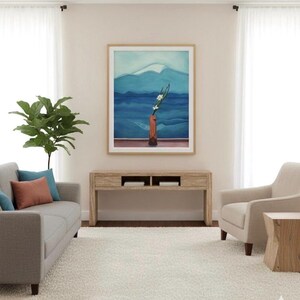 41” x33”Hand Painted Mt. Fuji Oil Painting - Framed Hockney Style Art (41”x33”) image 2