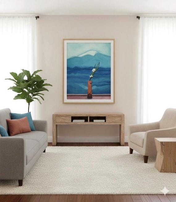 41” X33”hand Painted Mt. Fuji Oil Painting - Framed Hockney Style