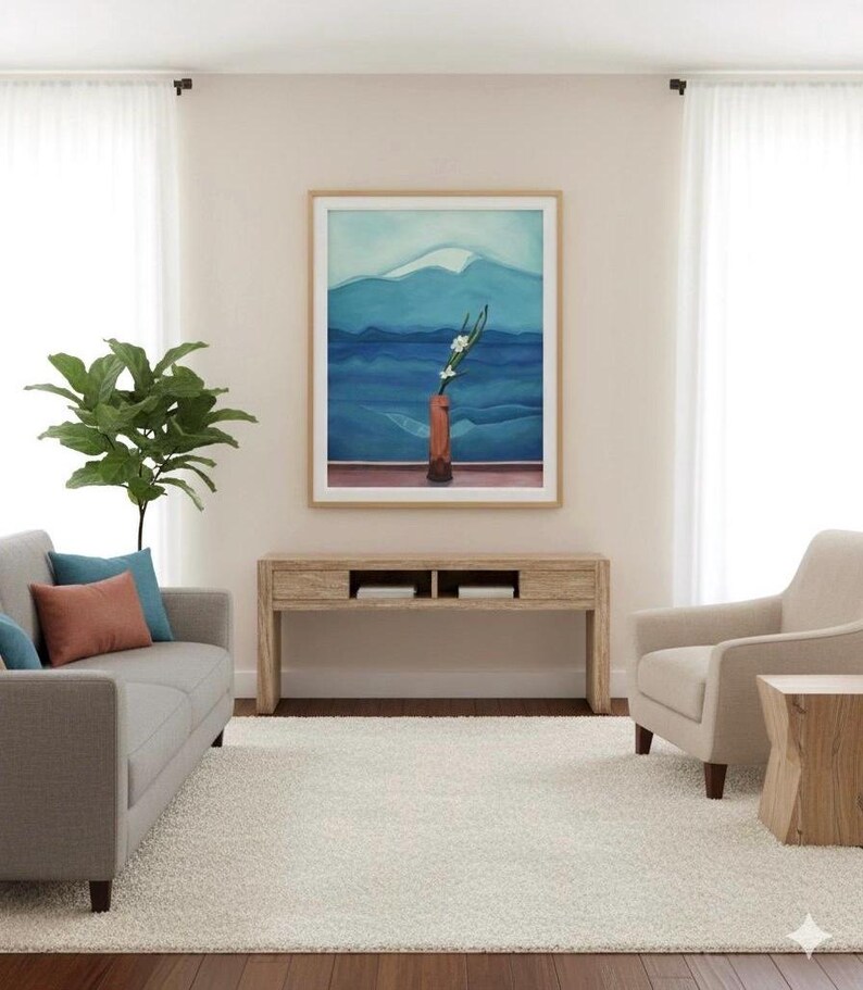 41” x33”Hand Painted Mt. Fuji Oil Painting - Framed Hockney Style Art (41”x33”) image 2
