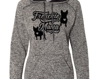 Frenchie Mama Hoodie: Women's Contrast Fleece Pullover, Thumb Holes