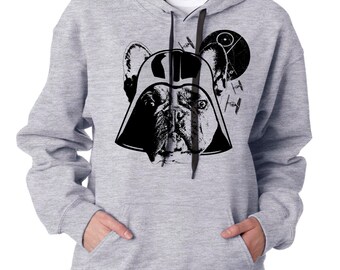 Darth Frenchie French Bulldog  Unisex Adult Hoodie with contrast Pull Strings small-3x