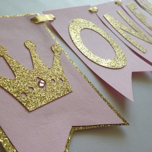 One Highchair First Birthday Banner, Pink and Gold, Princess Banner, Crown Banner, 1st Birthday Banner, Highchair Banner